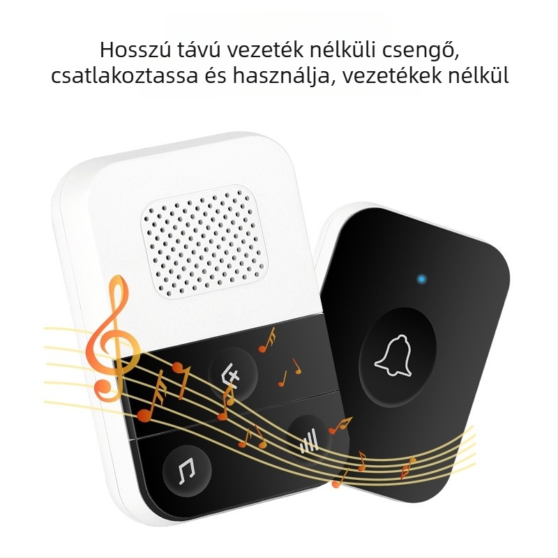 Vezeték nélküli ajtócsengő zenével és távirányítóval 1:1, E6 modell, 220–250V hálózati tápellátás, 32 dallam, 0,5W fogyasztás, otthonra és irodába