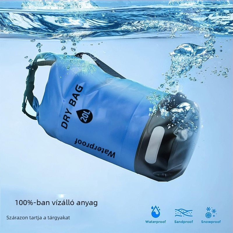 Kültéri vízálló száraz vödrös táska, 10L/20L kapacitással, 500D PVC, PVC hálós anyag, logó nyomtatás egyéni igény szerint