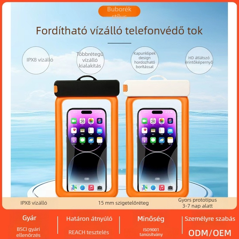 PVC vízálló telefon tok lebegő levegő kapszulával, IPX8, érintőképernyő-kompatibilis, búvárkodáshoz és szabadtéri tevékenységekhez