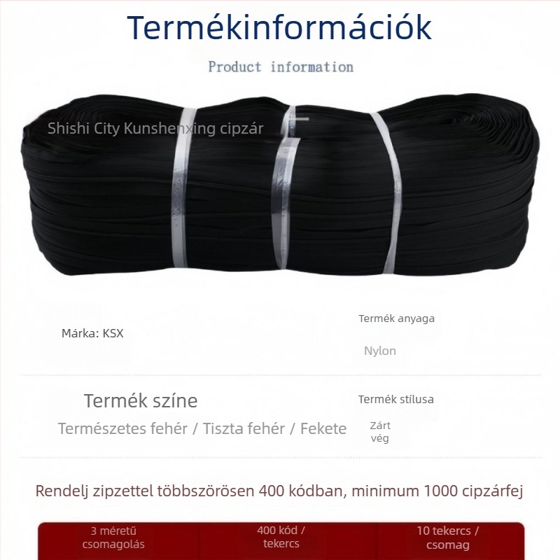 Nylon cipzár műgyanta fogakkal, kódolt cipzár, Kun Shen Xing márka, Fujian eredetű, modell 0108