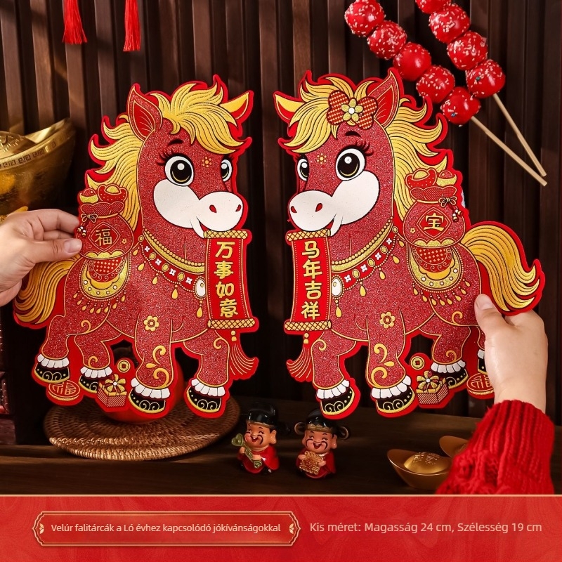 Manqisi ajtó matrica – flokkolt anyag, forró préselés, bejárati ajtó, Tavaszi fesztivál, kínai stílus