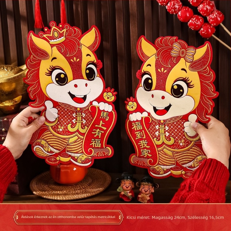 Manqisi ajtó matrica – flokkolt anyag, forró préselés, bejárati ajtó, Tavaszi fesztivál, kínai stílus