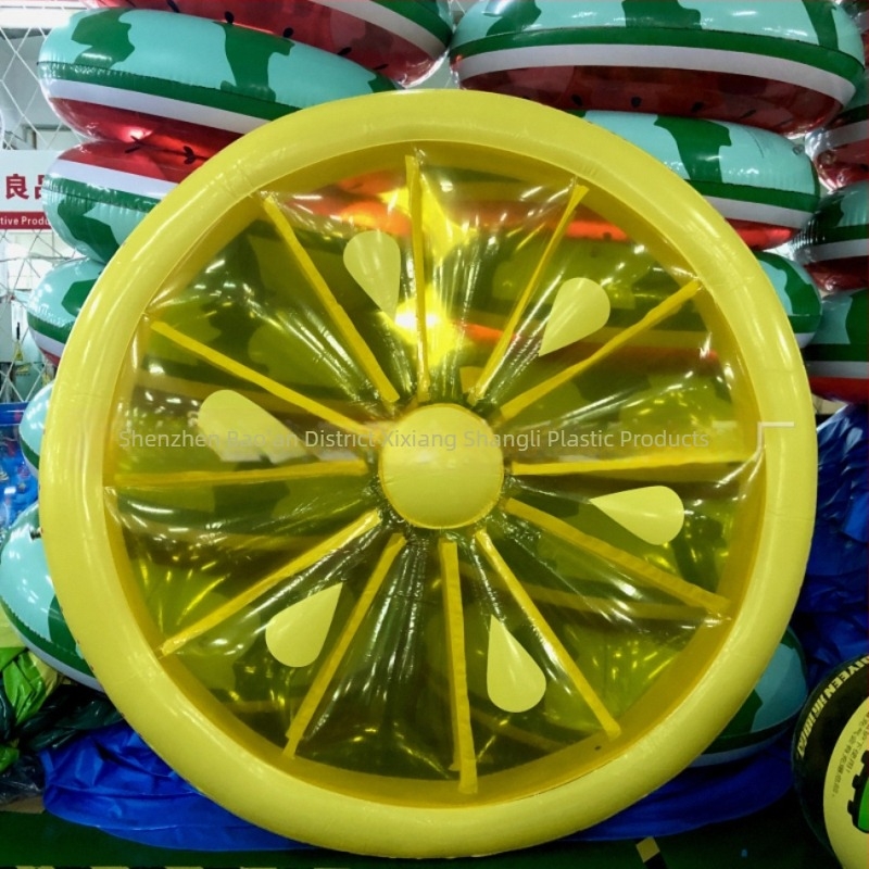 PVC felfújható citrom alakú úszó matrac, 160 cm átmérőjű, kör alakú, gyümölcsös dizájnú, felnőtteknek