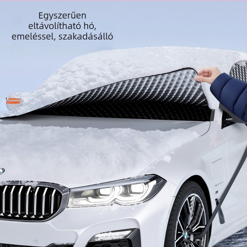Autó előtti szélvédő hóvédő takaró - Két rétegű, PE anyag, félfedő telepítés, univerzális járműhöz