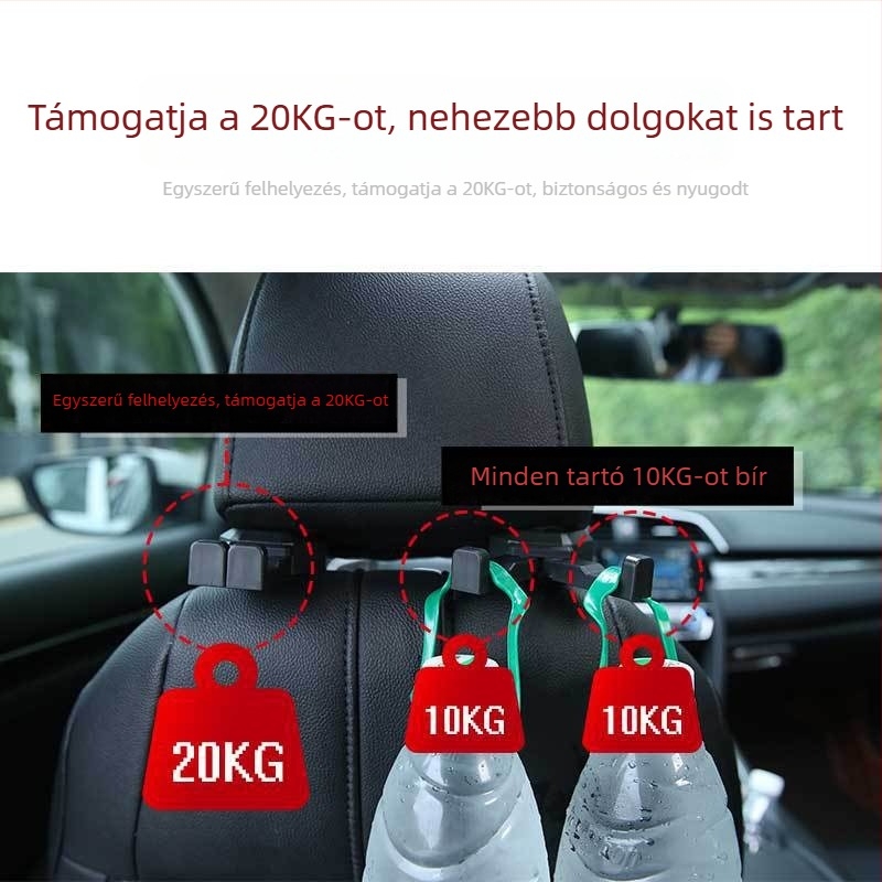 Autóülés háttámla kampó - többfunkciós dupla kampó, ABS anyag, kialakítás: egy húzás, két kampó, logónyomtatás, testreszabás