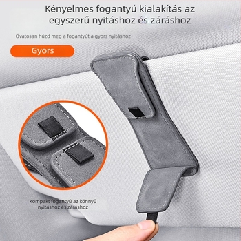Autó belső szemüveg klip velúr PU anyagból, mágneses rögzítés, dupla klipsz napellenzőhöz és belső térhez, ID-tartó
