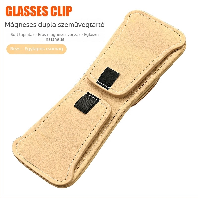 Autó belső szemüveg klip velúr PU anyagból, mágneses rögzítés, dupla klipsz napellenzőhöz és belső térhez, ID-tartó