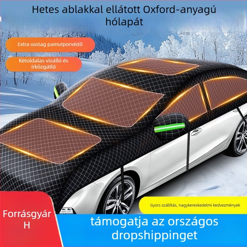 Oxford anyagból készült autóhuzat, univerzális, vastított kivitel, napfény, eső, hő és jég elleni védelem, teljes fedettség, 700 g tömeg, állandó rögzítés