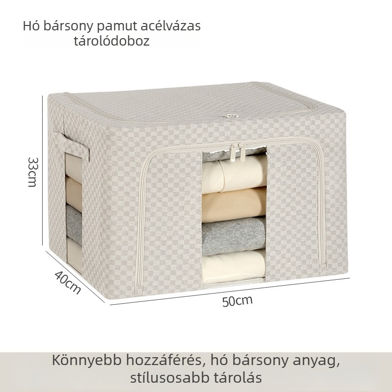 Pamut és len anyagú tároló doboz, nagy kapacitású, átlátszó tároló doboz hálószobába és gardróbba, paplanok és ruhák rendezője