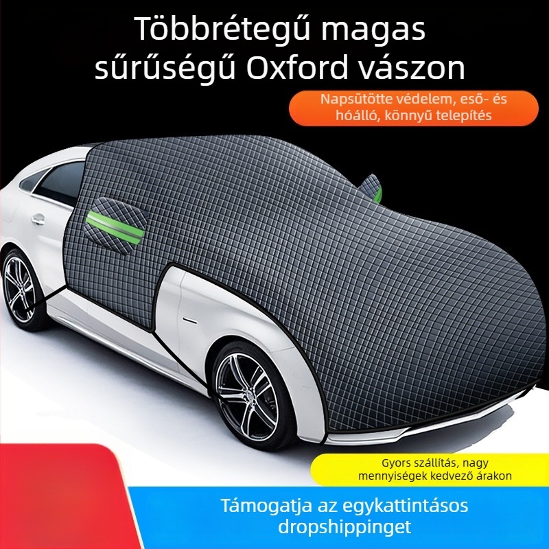 Autó szélvédő hóvédő, Oxford anyag, teleszkópos rögzítés, univerzális illeszkedés, kockás minta, vastag stílus