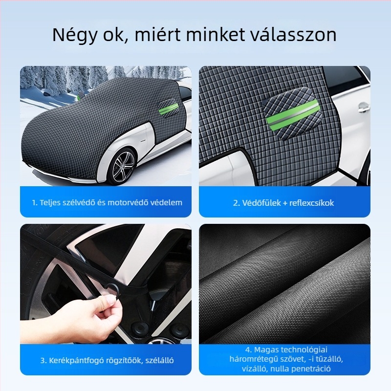 Autó szélvédő hóvédő, Oxford anyag, teleszkópos rögzítés, univerzális illeszkedés, kockás minta, vastag stílus