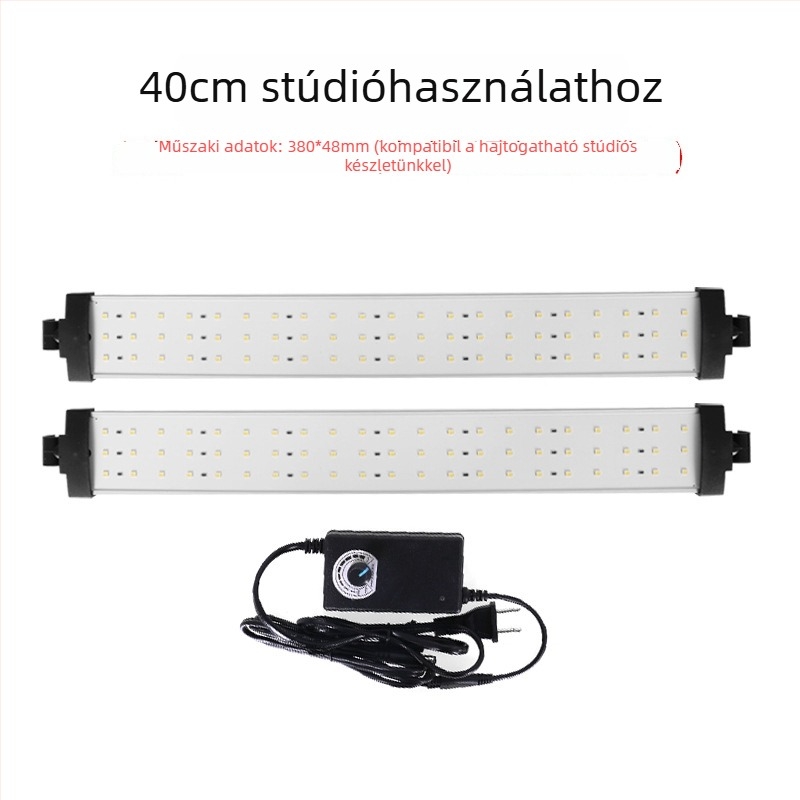 Alumínium-konstrukciójú stúdió világító panel LED-szalaggal, lágy fény, lépésmentes fényerő-szabályzás, 22W, 7–12V