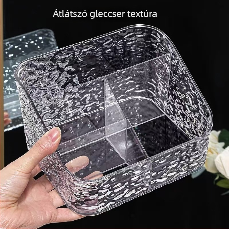 Kozmetikai tároló doboz több rekesszel — Glacier minta, PET műanyag rendező (0,5 L, fedél nélkül)