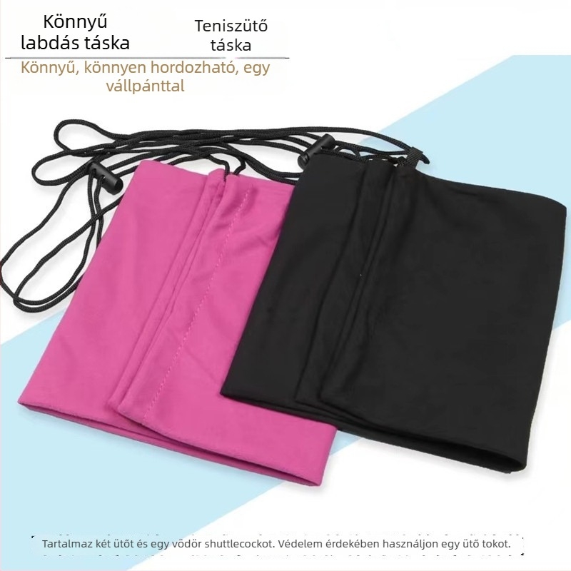 Hordozható tollaslabda- és asztaliteniszütő táska, flanel béléses és poliészter külsővel, nyomtatott logóval, felnőtt méretű, univerzális tárolás.