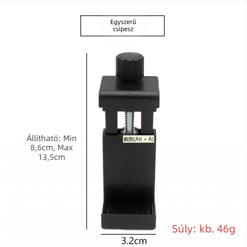 Asztali telefon-tartó 360°-os forgással és hot shoe klippel – univerzális, műanyag, teherbírás 2–5 kg