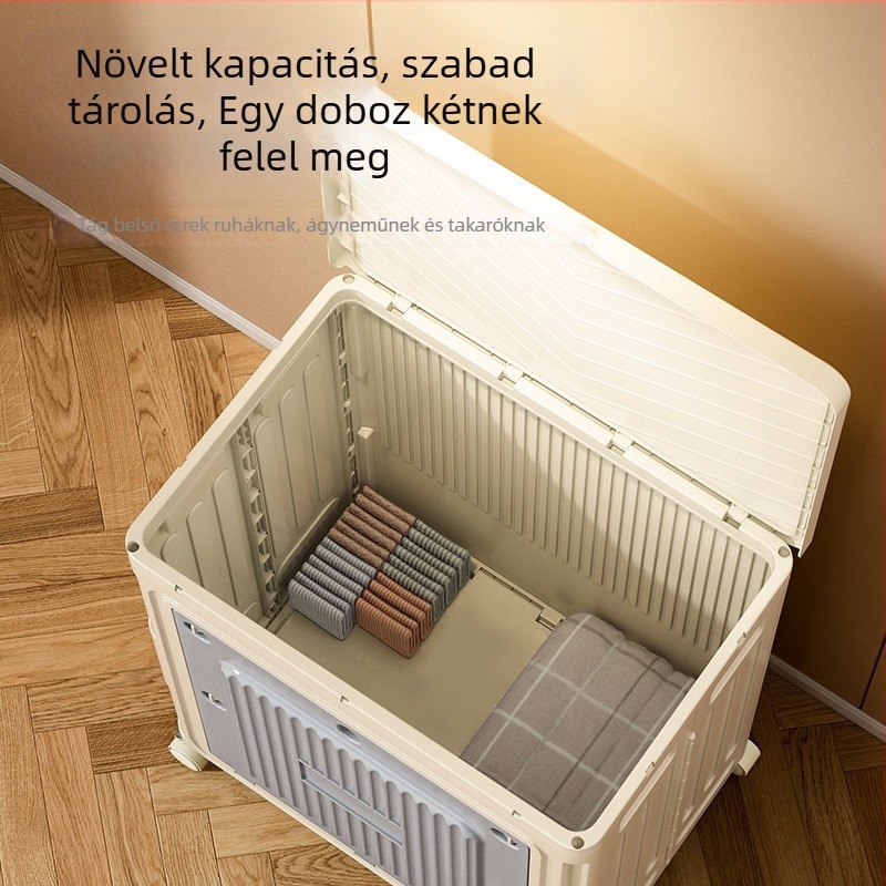 Ruhatár tároló doboz – összehajtható, hordozható kerékkel, polipropilén kivitel, 5–10 L kapacitás