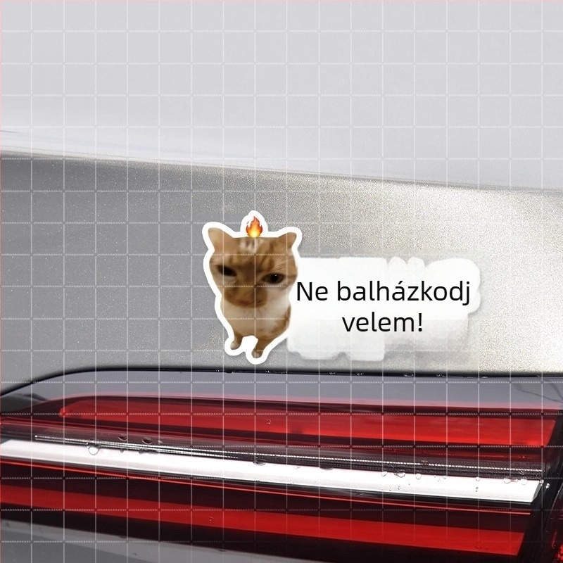 Autó karosszéria matricák meme macska dizájnnal – mókás szövegek, vízálló, hátulra és oldalra alkalmas