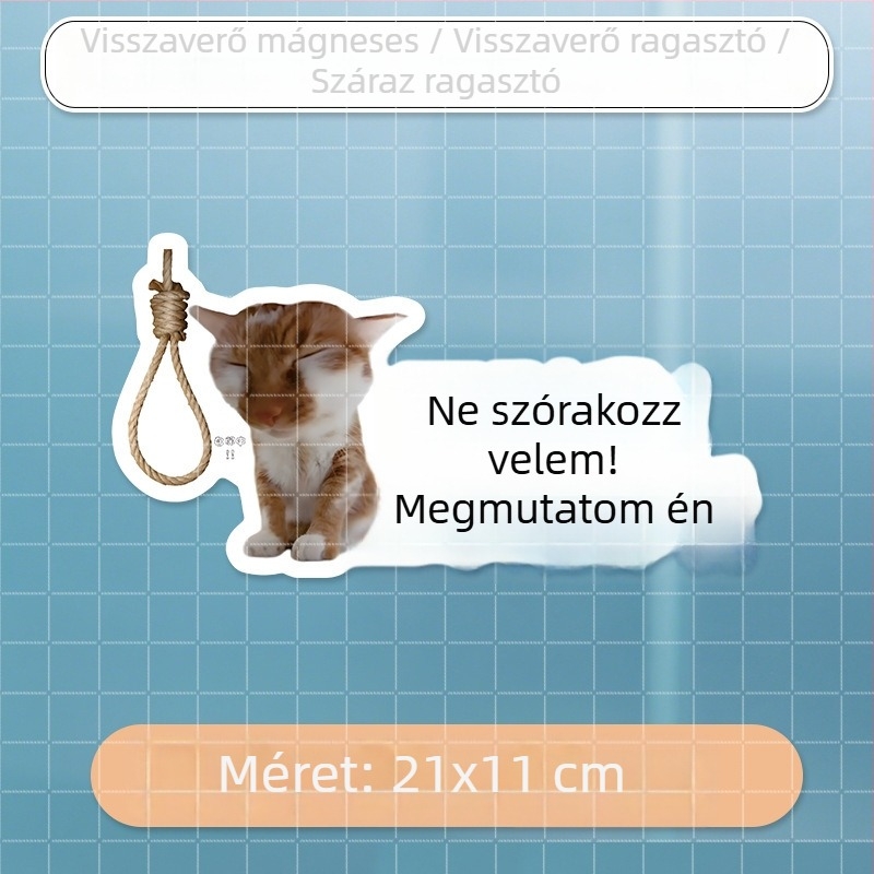 Autó karosszéria matricák meme macska dizájnnal – mókás szövegek, vízálló, hátulra és oldalra alkalmas