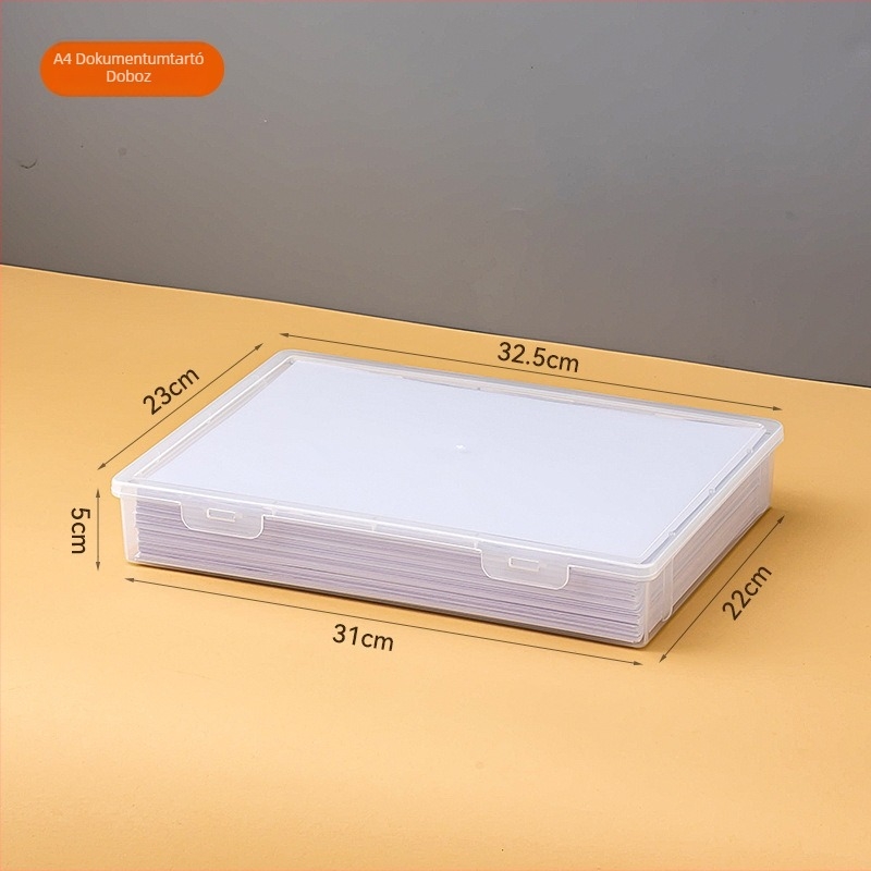 Irodai tároló doboz fedéllel, átlátszó PP műanyagból, modell 3680, 2 L kapacitás, mérnöki rajzok rendezésére