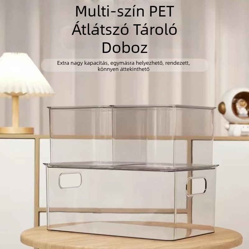 Asztali PET tároló doboz fedéllel – Átlátszó, 10 L, Rakható
