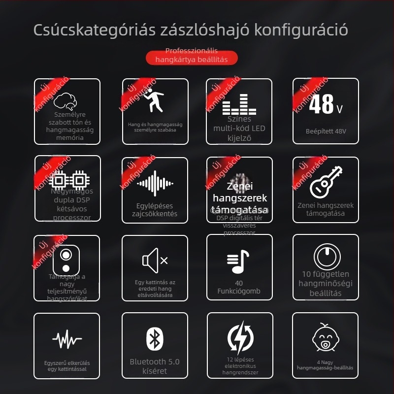 Ten Lights G-4 Számítógépes karaoke mikrofon beépített akkumulátorral (2000–4000mAh) és külső hangkártyával, vezeték nélküli, 3–6 órás üzemidő, SNR ≥70 dB