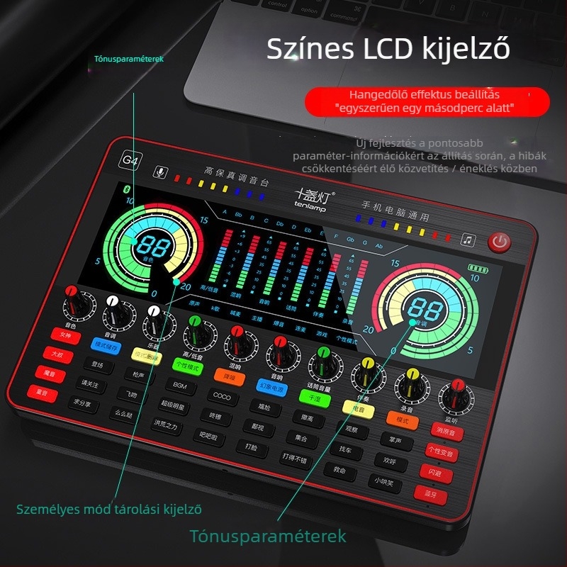 Ten Lights G-4 Számítógépes karaoke mikrofon beépített akkumulátorral (2000–4000mAh) és külső hangkártyával, vezeték nélküli, 3–6 órás üzemidő, SNR ≥70 dB