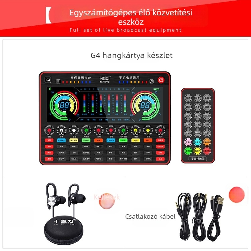 Ten Lights G-4 Számítógépes karaoke mikrofon beépített akkumulátorral (2000–4000mAh) és külső hangkártyával, vezeték nélküli, 3–6 órás üzemidő, SNR ≥70 dB