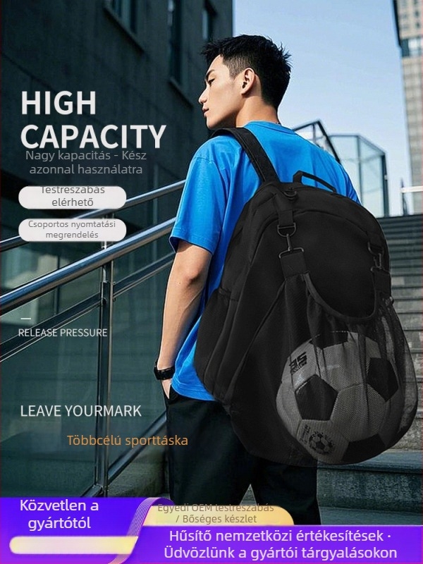 Kosárlabda- és futballhoz készült sporttáska külön cipőrekesszel, nagy kapacitású, vízlepergető Oxford anyag, uniszex