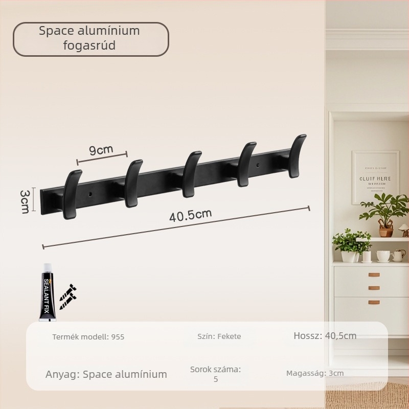 Fali akasztó fürdőszobába és előszobába, modell 955, anyag: space aluminum, felületkezelés: electroplating, stílus: modern minimalizmus
