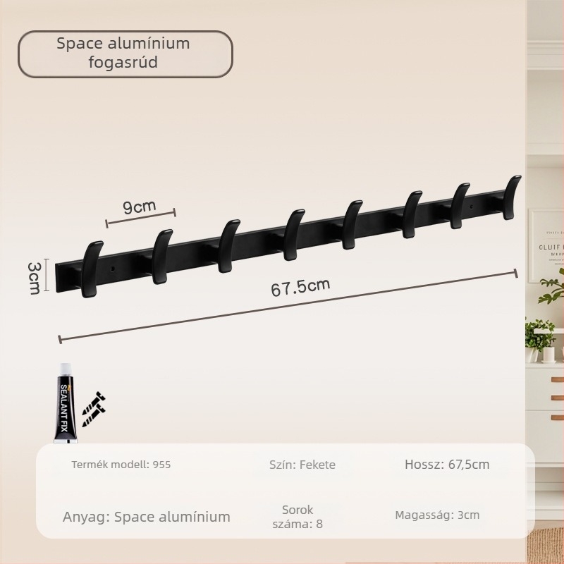 Fali akasztó fürdőszobába és előszobába, modell 955, anyag: space aluminum, felületkezelés: electroplating, stílus: modern minimalizmus