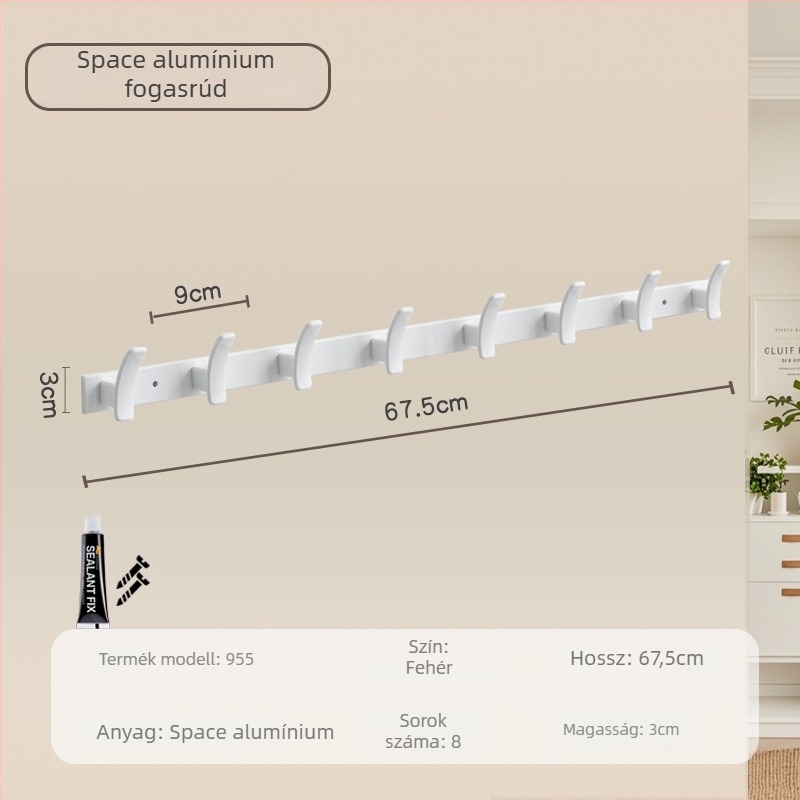 Fali akasztó fürdőszobába és előszobába, modell 955, anyag: space aluminum, felületkezelés: electroplating, stílus: modern minimalizmus