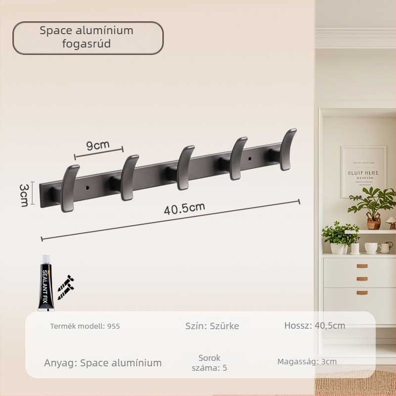 Fali akasztó fürdőszobába és előszobába, modell 955, anyag: space aluminum, felületkezelés: electroplating, stílus: modern minimalizmus