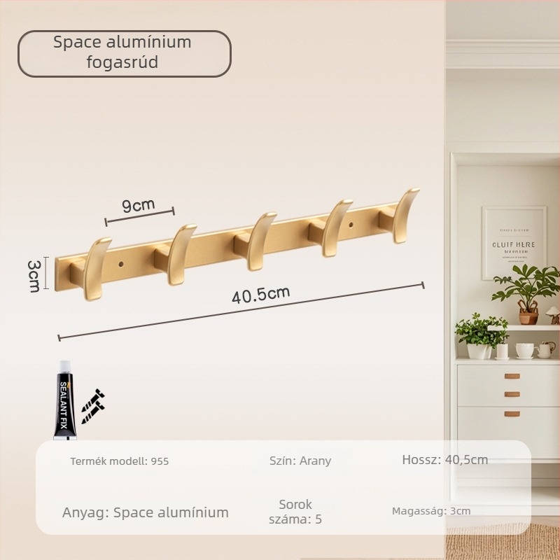 Fali akasztó fürdőszobába és előszobába, modell 955, anyag: space aluminum, felületkezelés: electroplating, stílus: modern minimalizmus