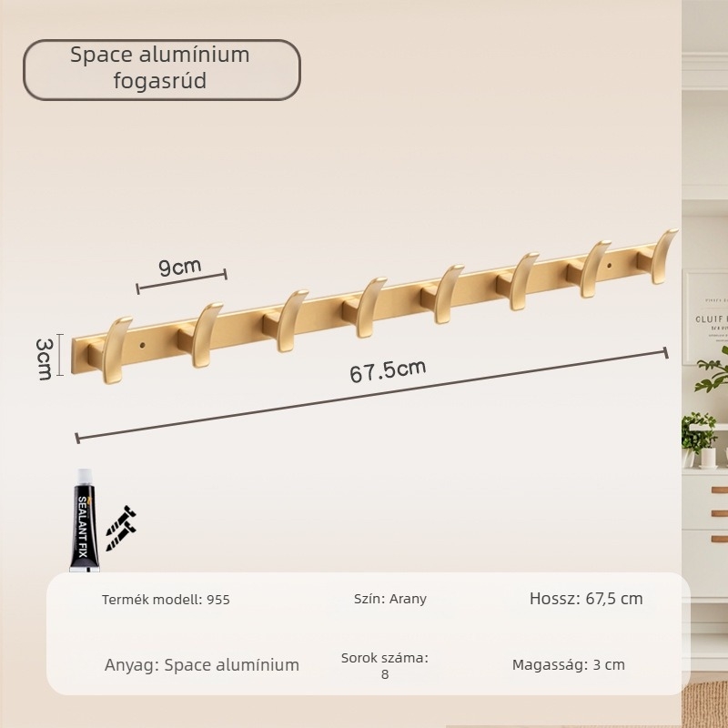 Fali akasztó fürdőszobába és előszobába, modell 955, anyag: space aluminum, felületkezelés: electroplating, stílus: modern minimalizmus