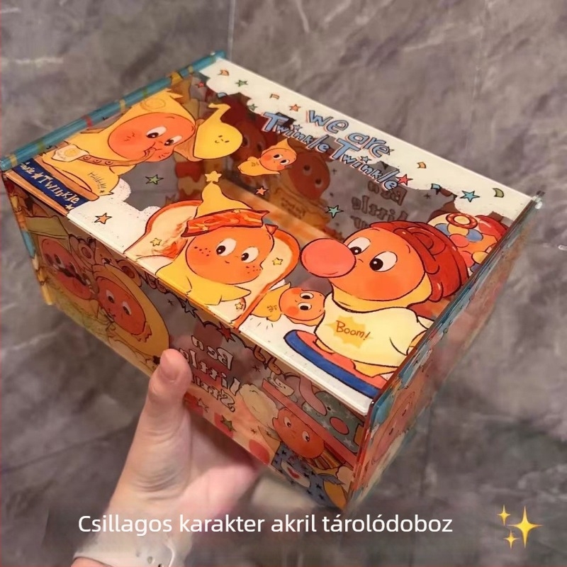 Akril asztali tároló doboz felnyitható fedéllel, Cute Star Man dizájnnal, testreszabható logó, 2 rekesz