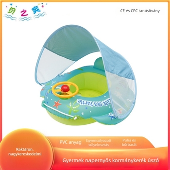 Gyerekeknek szóló felfújható úszógumi cápa alakú — rajzfilmszerű minta, környezetbarát PVC, alkalmas medencéhez és víziparkhoz