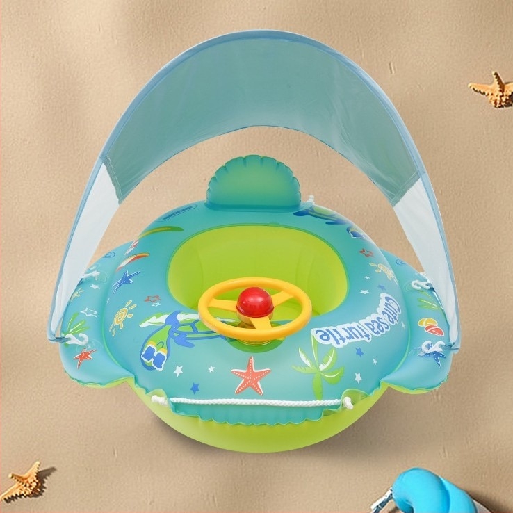 Gyerekeknek szóló felfújható úszógumi cápa alakú — rajzfilmszerű minta, környezetbarát PVC, alkalmas medencéhez és víziparkhoz