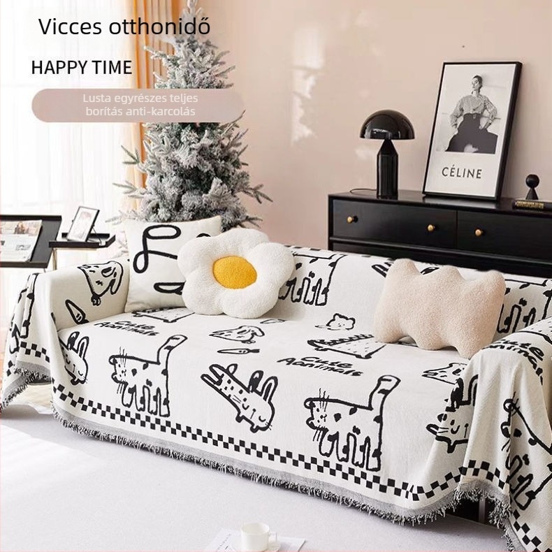 Ülés párna huzat, Chenille anyagból, INS stílus, rajzfilm mintával, egy darabból álló dizájn, egész éves használatra