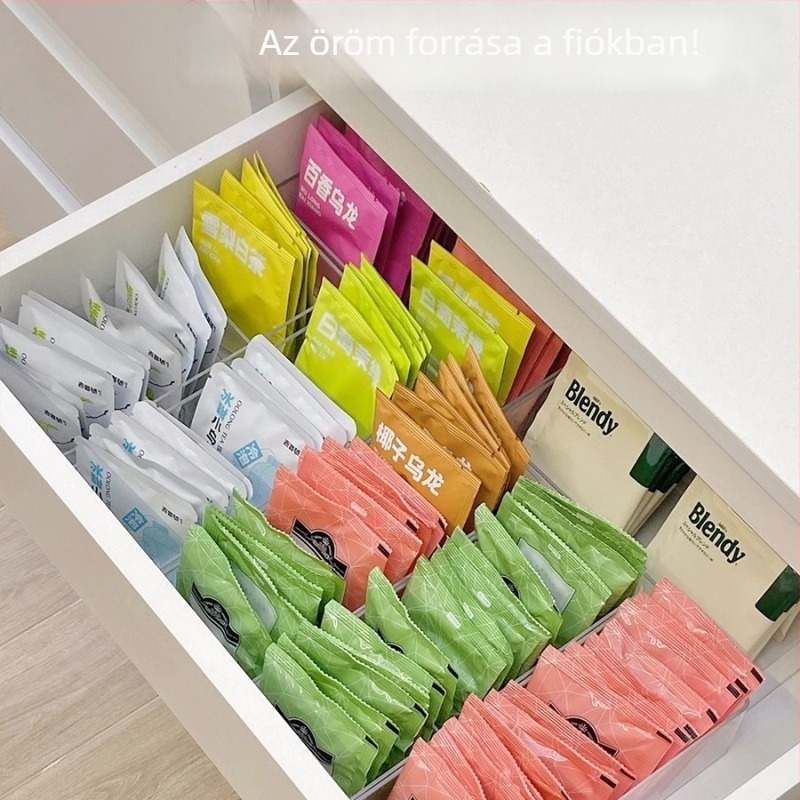 Kávé- és teátároló doboz, osztókkal, 8 rekesz, rakható, átlátszó PET anyag, porálló, alkalmas teafilterek és kávékapszulák tárolására, irodai használatra
