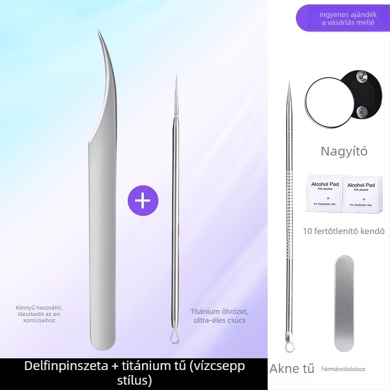 Professzionális kozmetikai eszköz rozsdamentes acélból: sejtes klipsz akné tűvel, delfin alakú csipesszel, származás Yangjiang, 5 éves élettartam