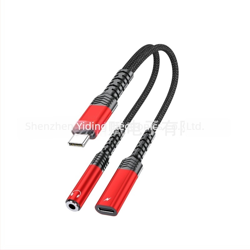 Type-C 3,5 mm-es audió adapter, kétportos osztó, 2–az–1 kábel, kompatibil Huawei és Apple eszközökkel