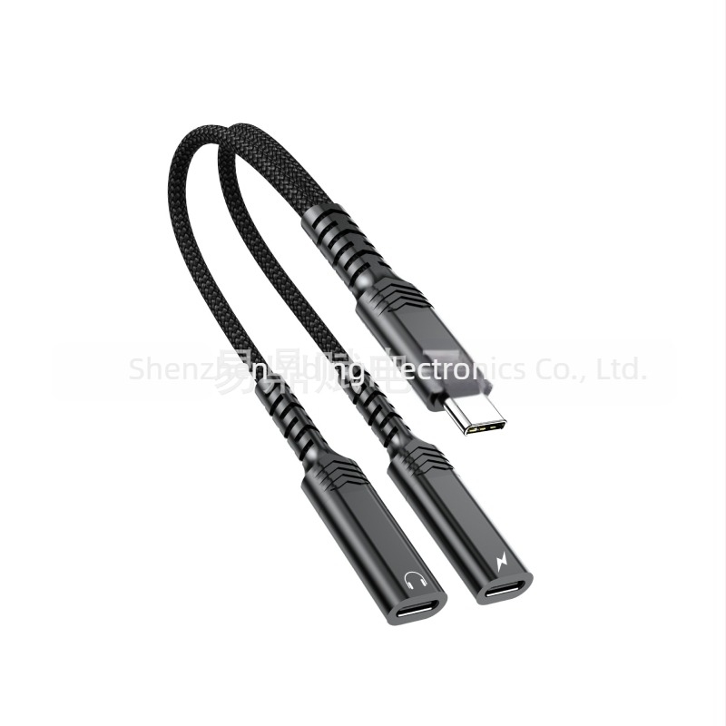 Type-C 3,5 mm-es audió adapter, kétportos osztó, 2–az–1 kábel, kompatibil Huawei és Apple eszközökkel