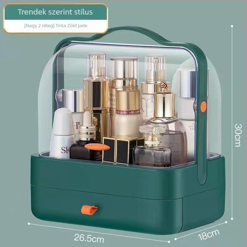 Fiókos kozmetikai tároló asztali használatra, porálló, nagy kapacitású, bőrápolási termékek és ékszerek rendszerezője