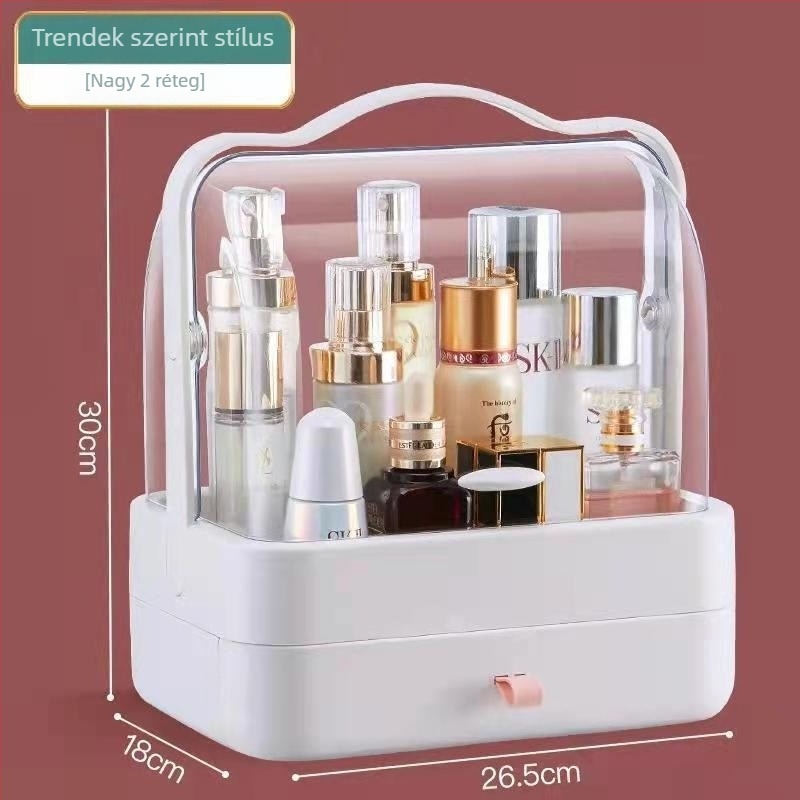 Fiókos kozmetikai tároló asztali használatra, porálló, nagy kapacitású, bőrápolási termékek és ékszerek rendszerezője