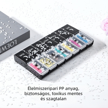 Tablettás doboz 14 rekesz, heti reggel/este csomagolás, hordozható, PP műanyag, modell 382