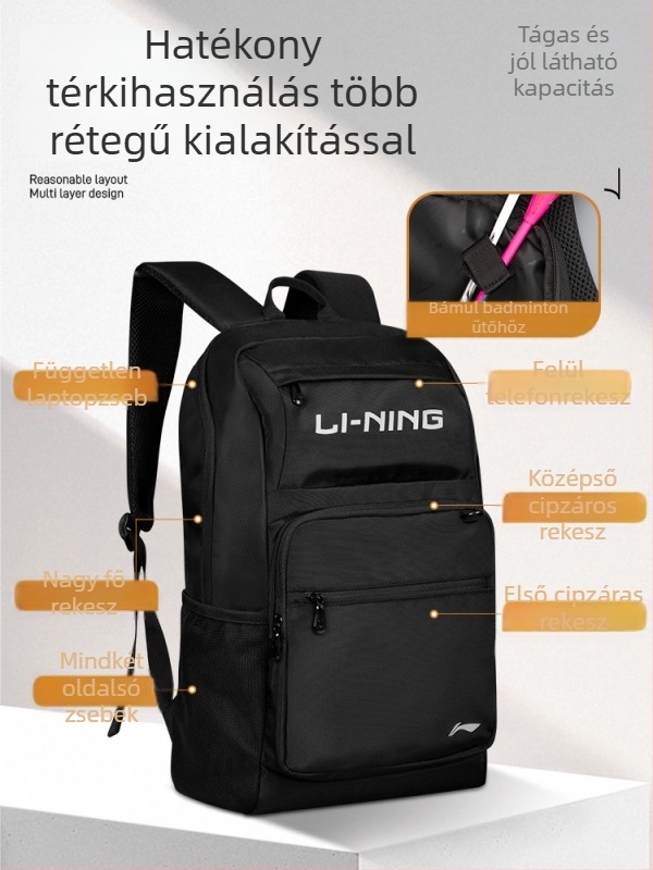 Li Ning poliészter hátizsák, modell Abs v203-1, futáshoz és ütősportokhoz (asztalitenisz, tollaslabda)