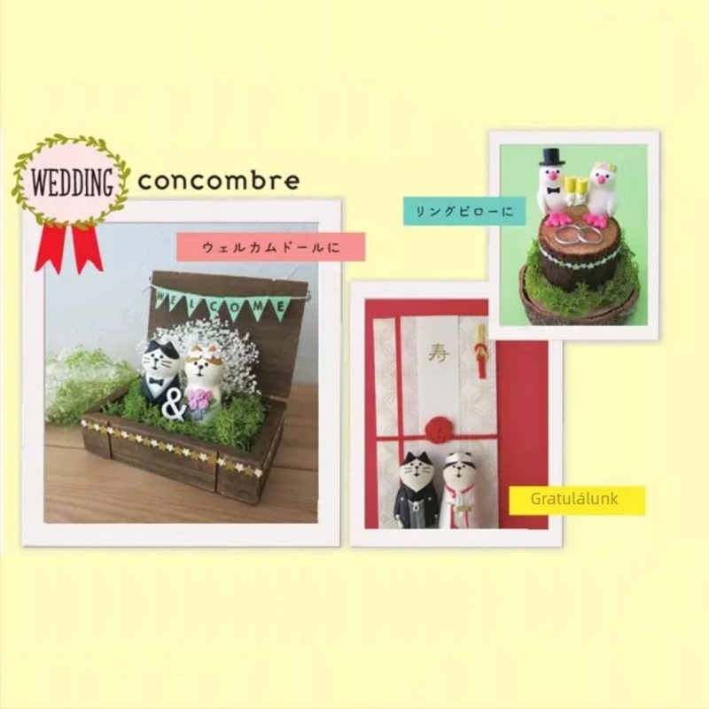 Japán Zakka stílusú miniatűr figurák esküvős jelenethez — anyag: gyanta; csomagolás: egyedi PP zacskó; ajándék esküvőkre, születésnapokra és egyéb alkalmakkor