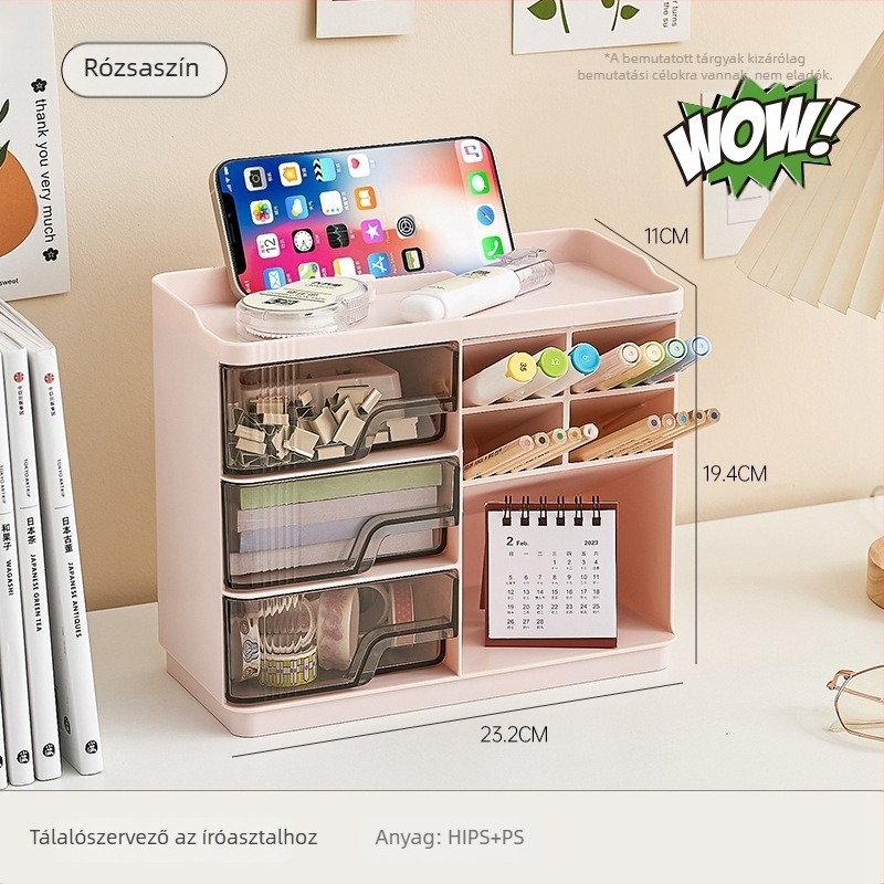 Írószertároló doboz osztott rekeszekkel, többszintű asztali rendező, műanyag (HIPS+PS), 2L kapacitás
