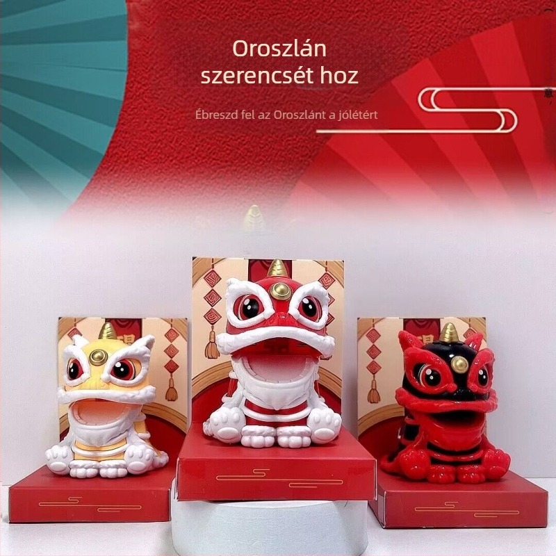 Autóhoz és asztalhoz illő oroszlán bobblehead, műanyag, kínai hagyományos stílus, dekoráció, személyre szabás nélkül