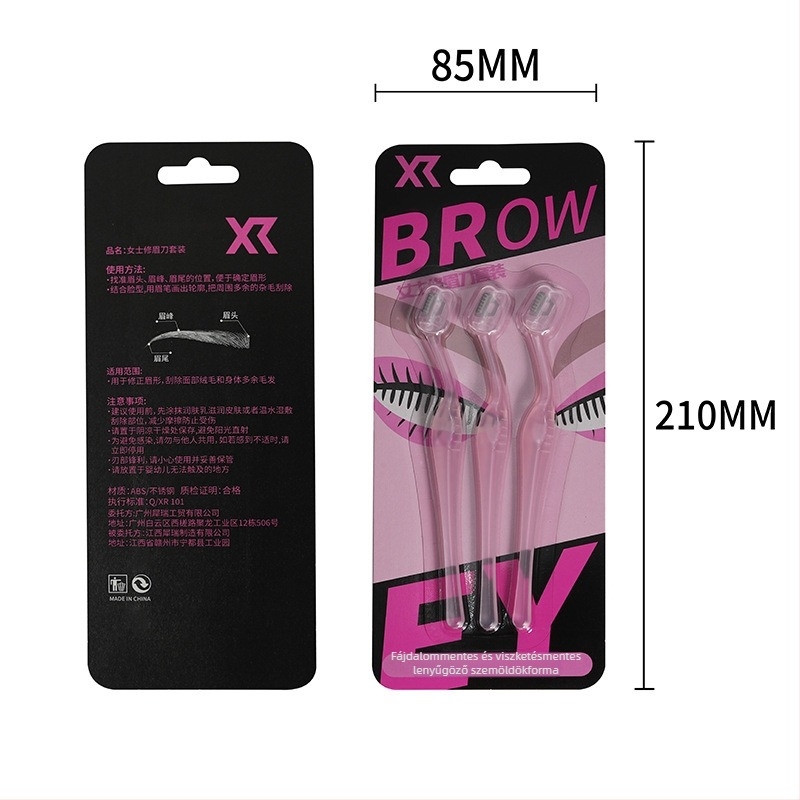 Szemöldöknyíró kés, rozsdamentes acél penge, XR márka, biztonságos kialakítás, licencelhető magáncímke